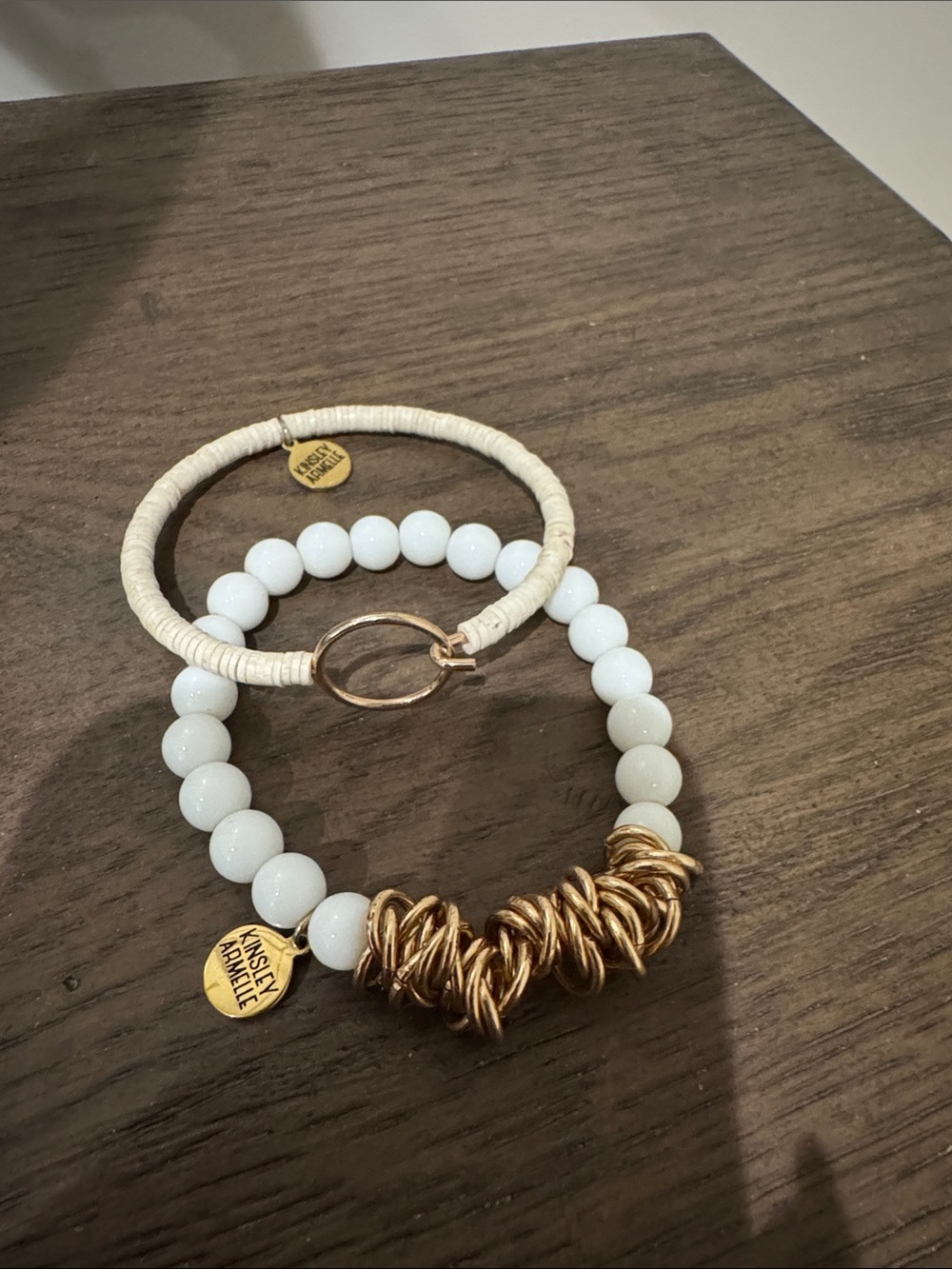 Kinsley Armelle White Beaded Bracelet Set with Gold Ring Accents